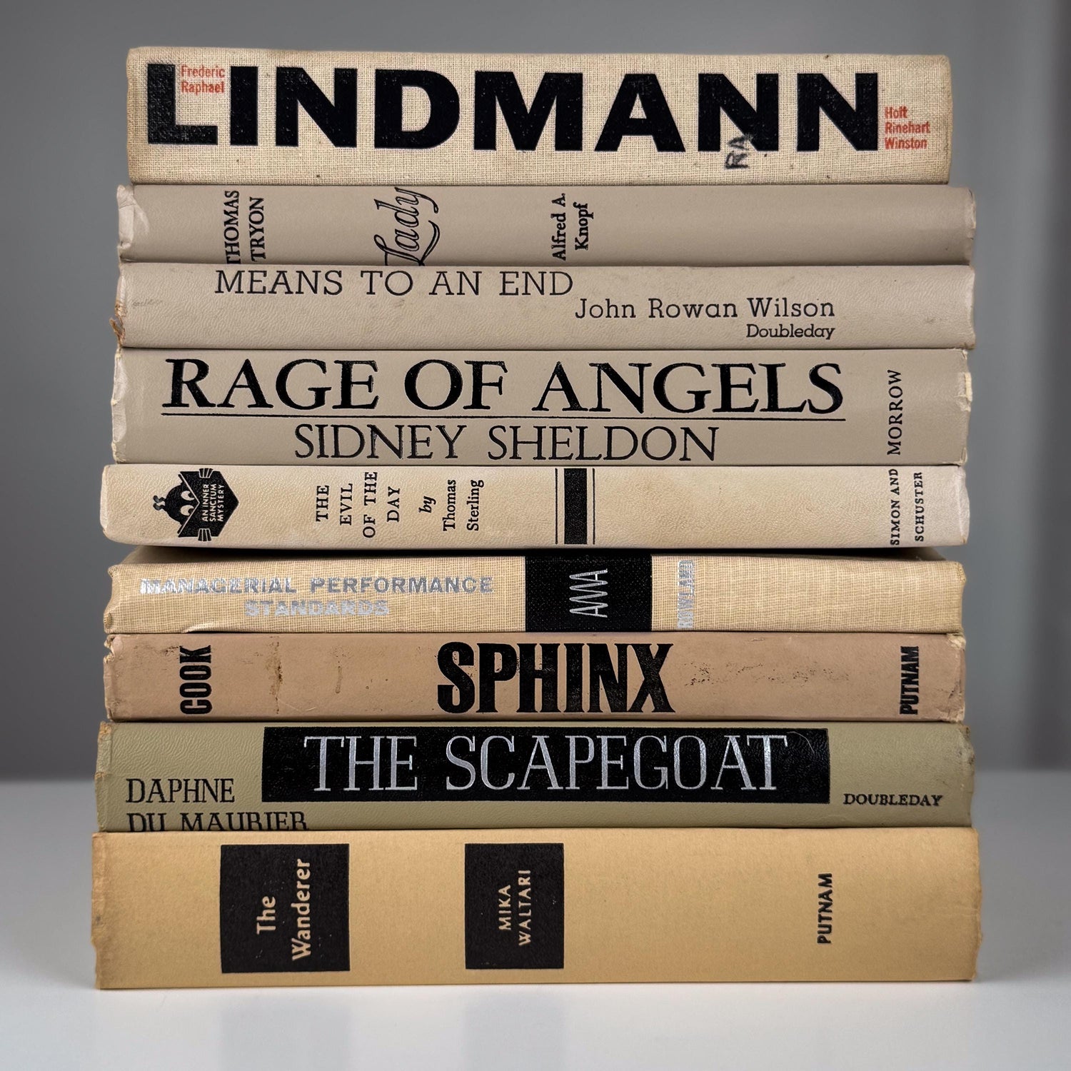 Neutral Vintage Book Stack | Black, Tan & Cream Decorative Books for Shelf Styling or Modern Decor