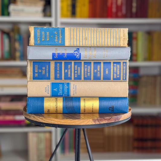 Vintage Blue & Gold Book Stack | Curated Decorative Books for Shelf Styling, Mantel Decor, or Coffee Table Display