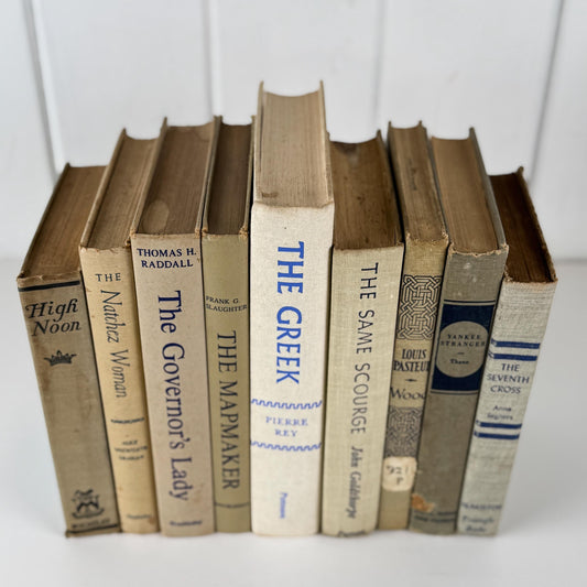 Vintage Blue and Cream Book Set • Neutral Shelf Styling Books • Coastal Cottage Decor • Books by Color