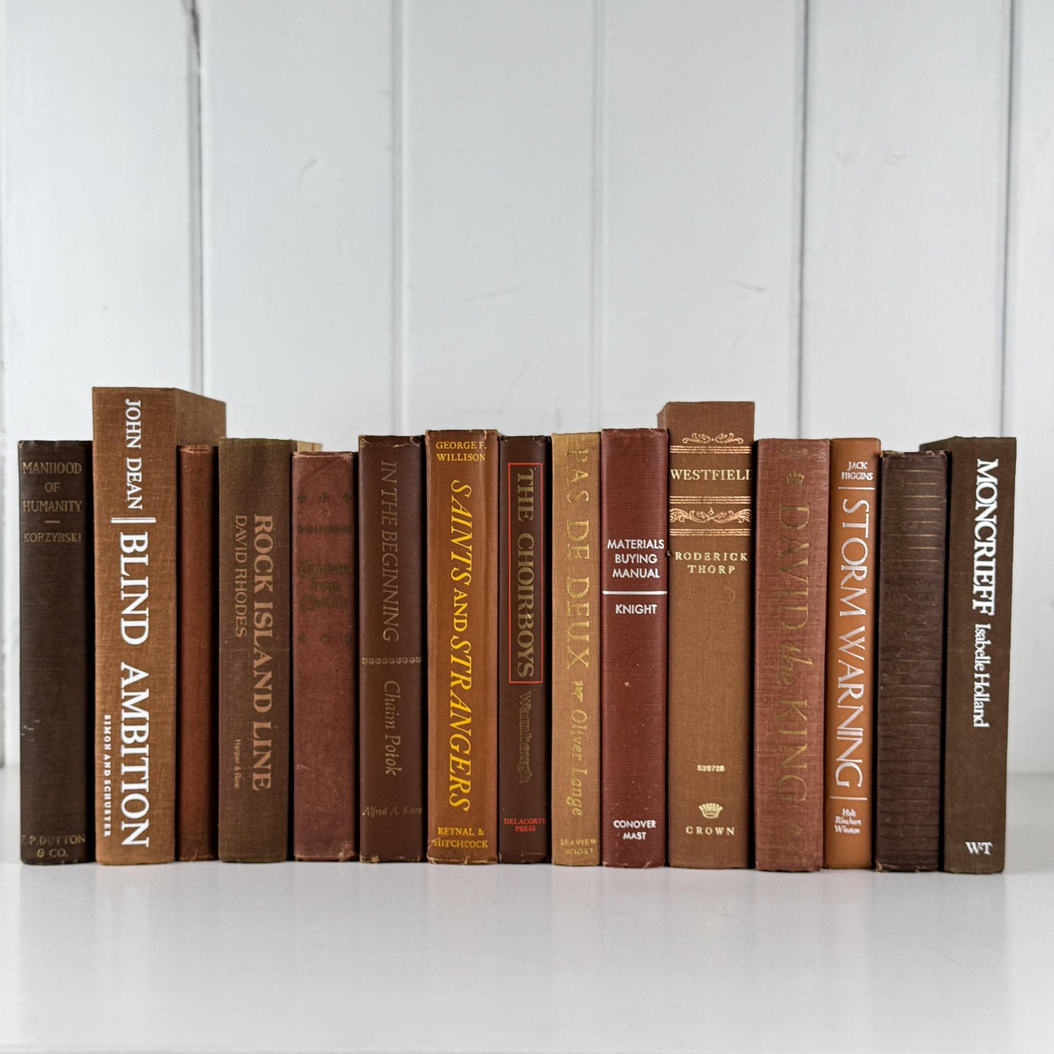 Vintage Brown Book Set, Autumn Rustic Bookshelf Decor, Shelf Styling Books by Color in Brown & Rust Tones