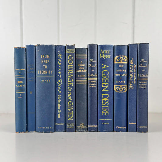 Vintage Retro Navy Blue Book Set • Classic Decorative Books • Shelf Styling & Staging Decor • Books by Color