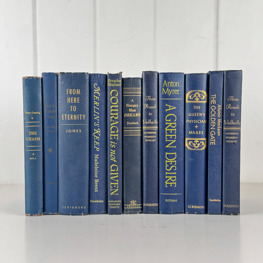 Vintage Navy Blue Book Set: Decorative Books for Shelf Styling