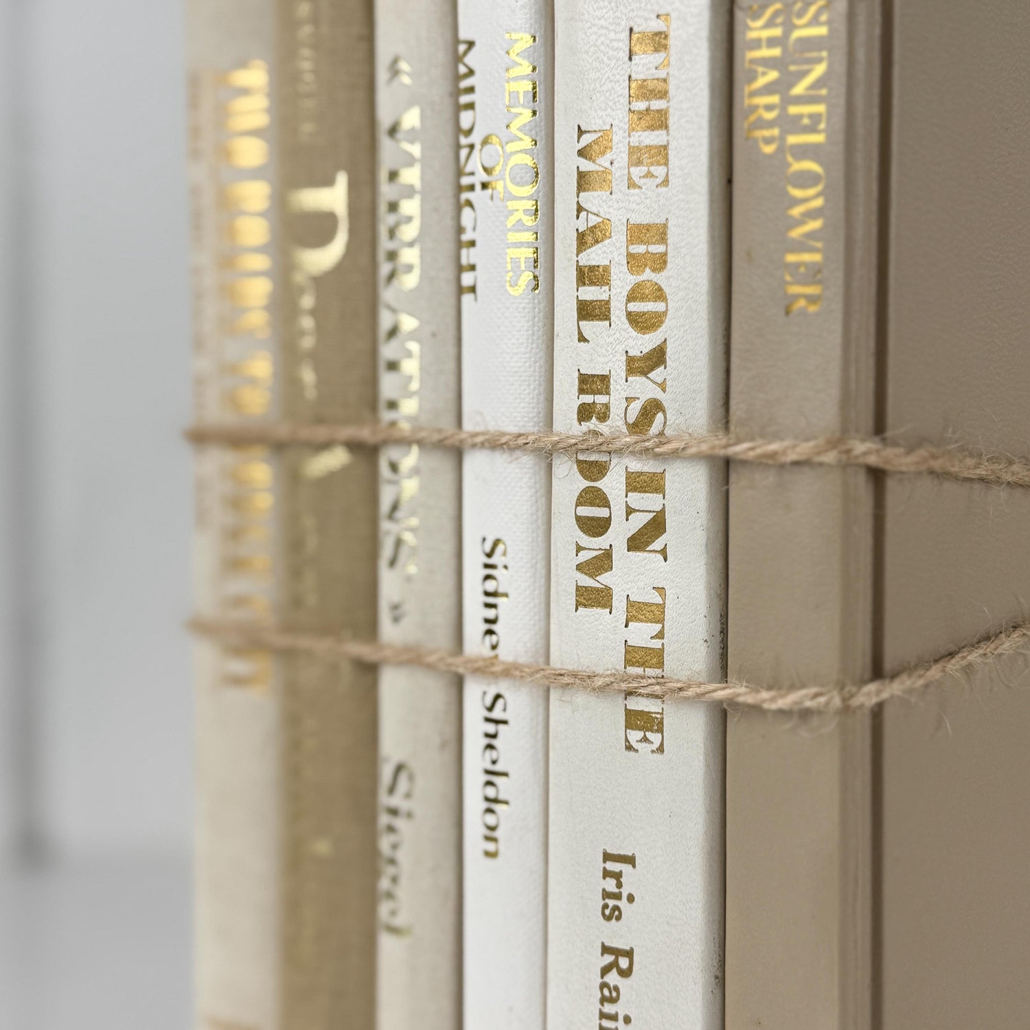 Neutral Vintage Book Set in Gold, White, and Beige for Shelf Styling & Home Decor