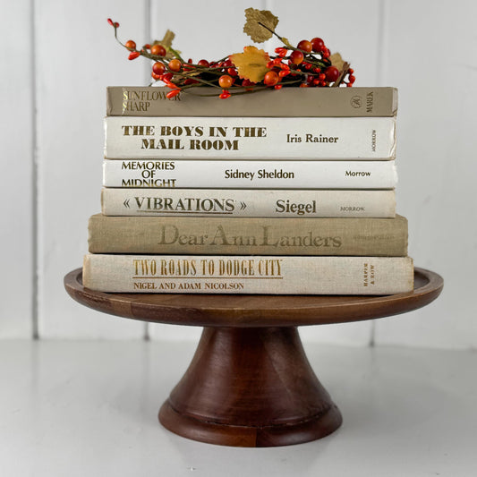 Neutral Vintage Book Set in Gold, White, and Beige for Shelf Styling & Home Decor