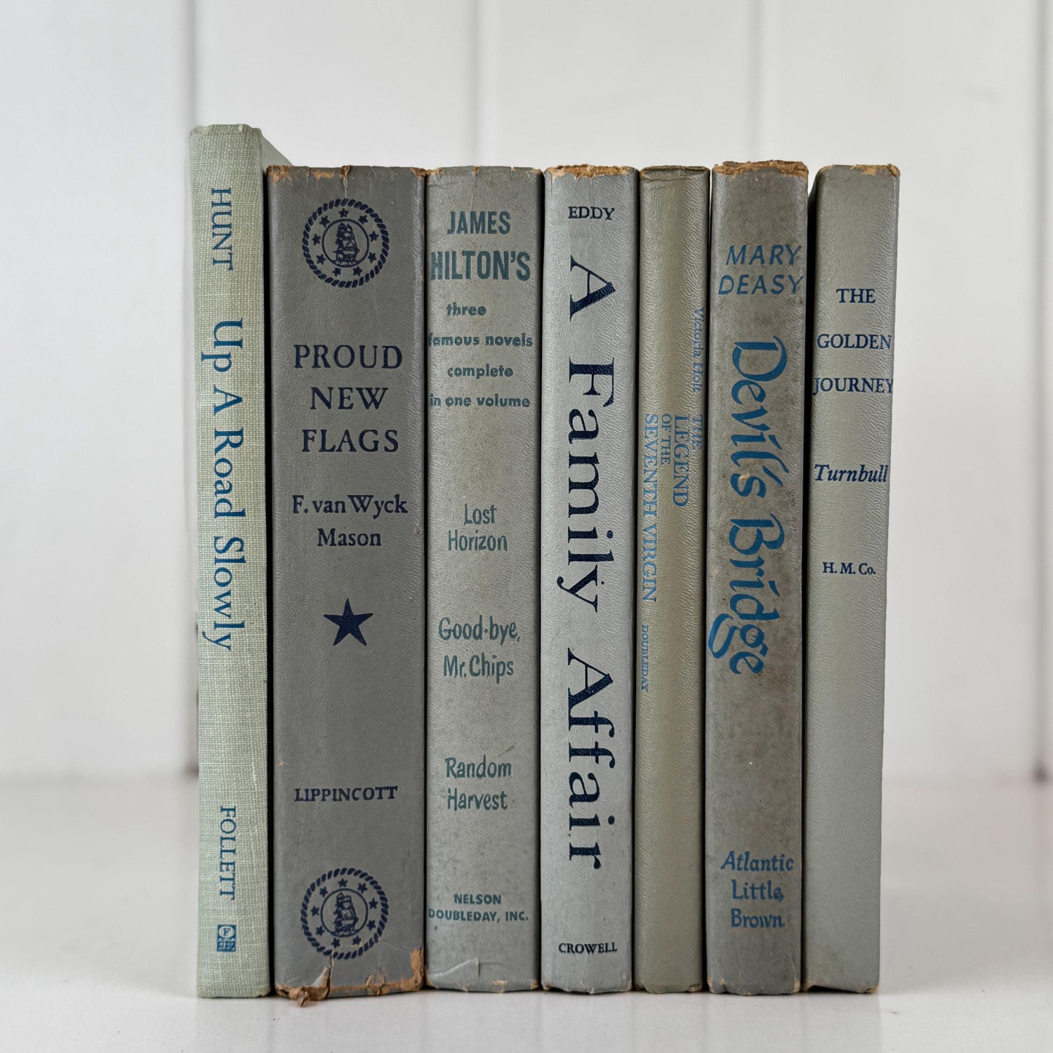 Vintage Gray Book Set for Mid-Century Modern Shelf Styling