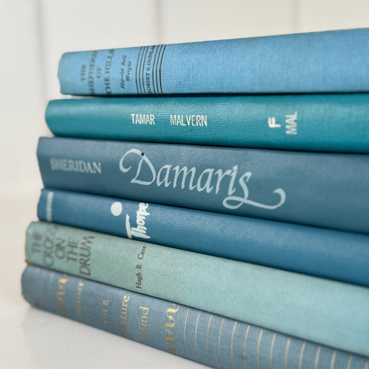 Teal And Aqua Vintage Book Stack for Shelf Styling and Decorating