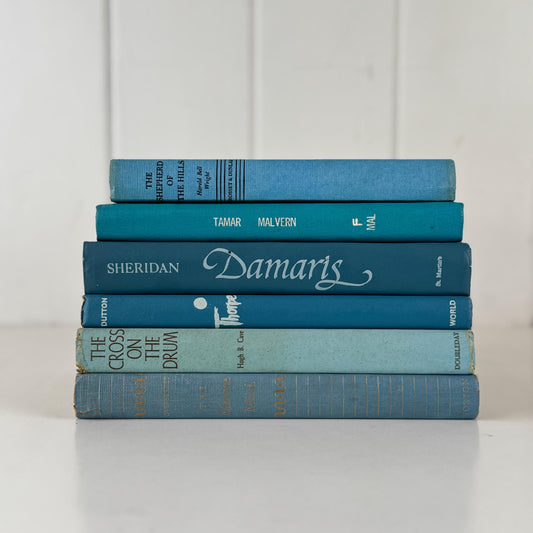 Teal And Aqua Vintage Book Stack for Shelf Styling and Decorating