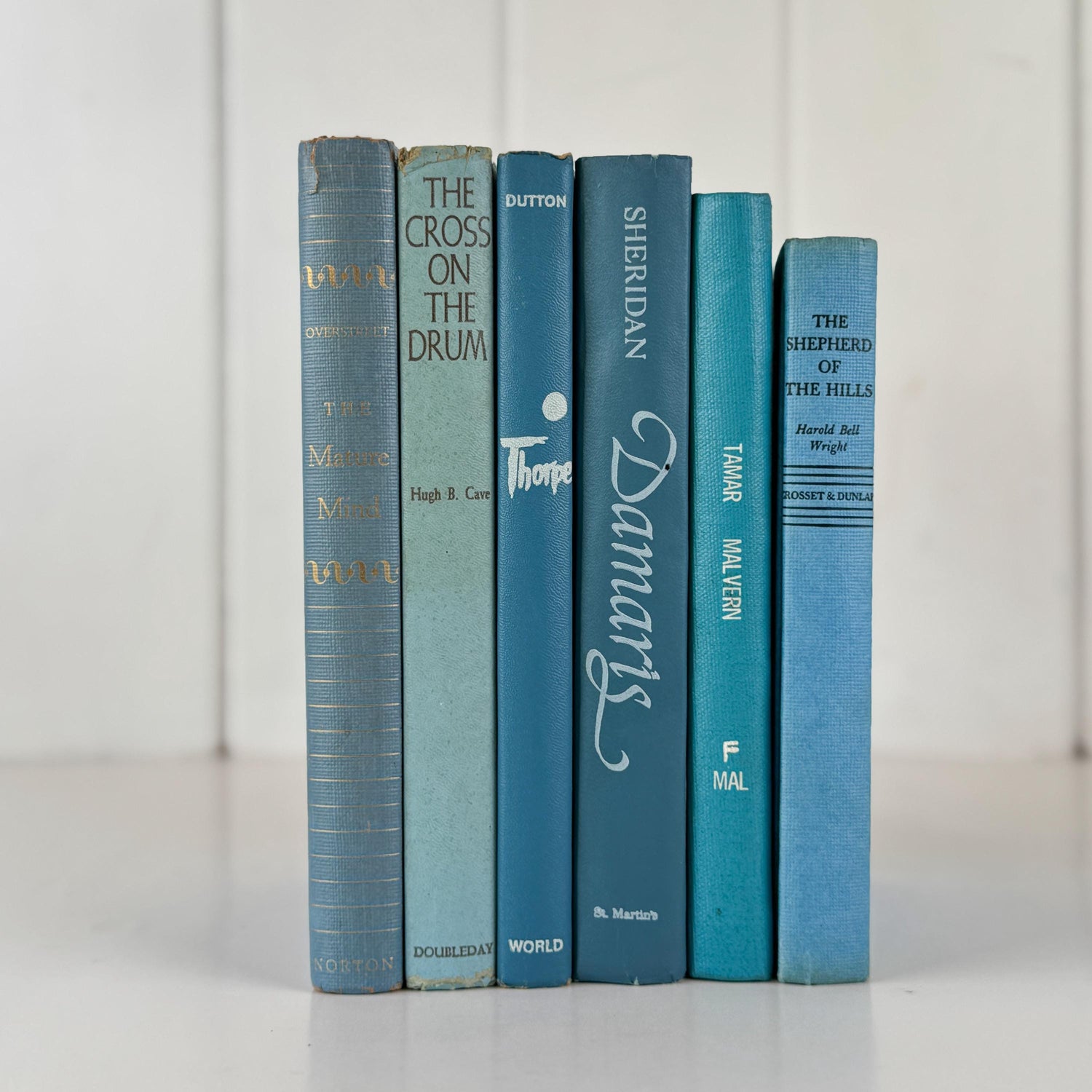 Teal And Aqua Vintage Book Stack for Shelf Styling and Decorating