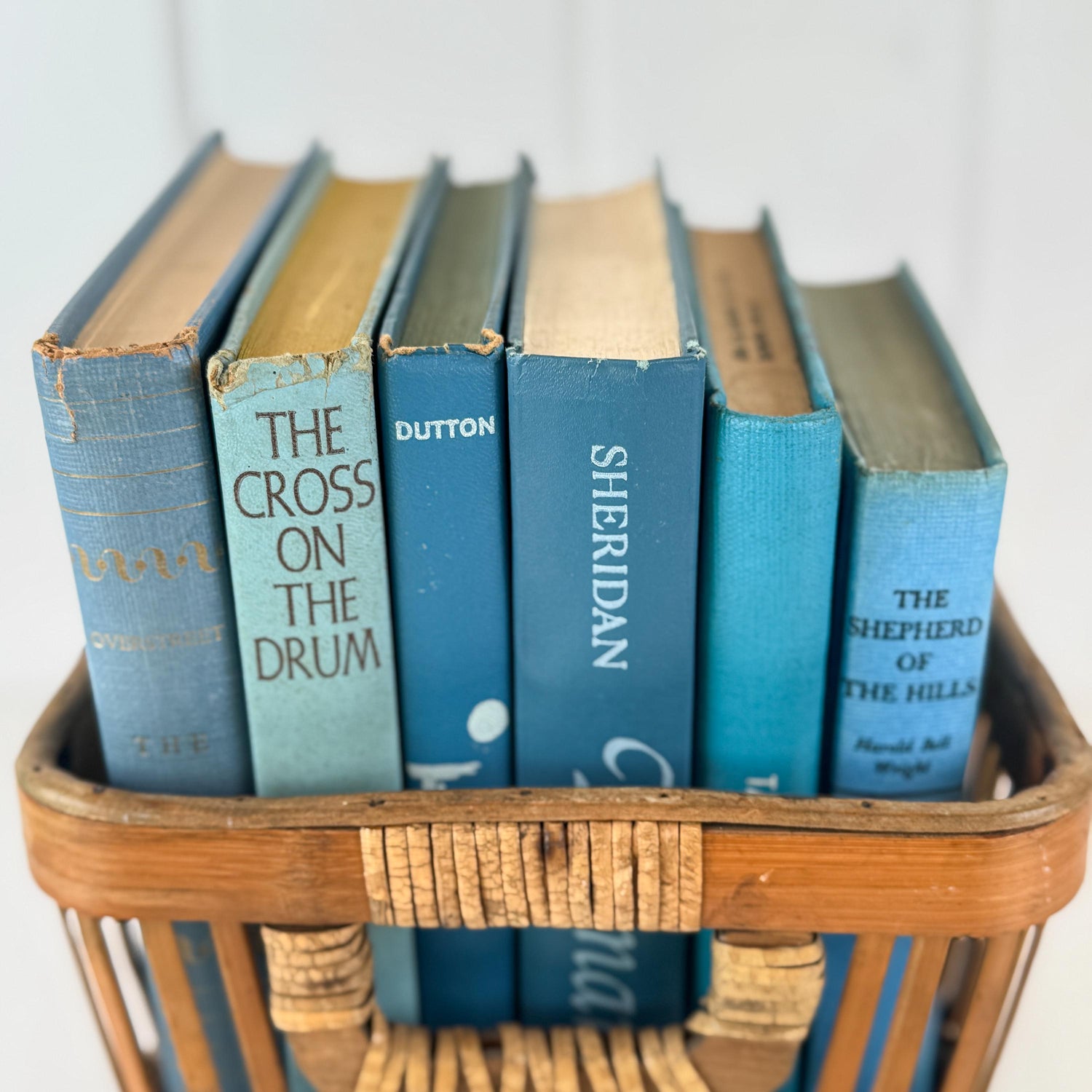 Teal And Aqua Vintage Book Stack for Shelf Styling and Decorating