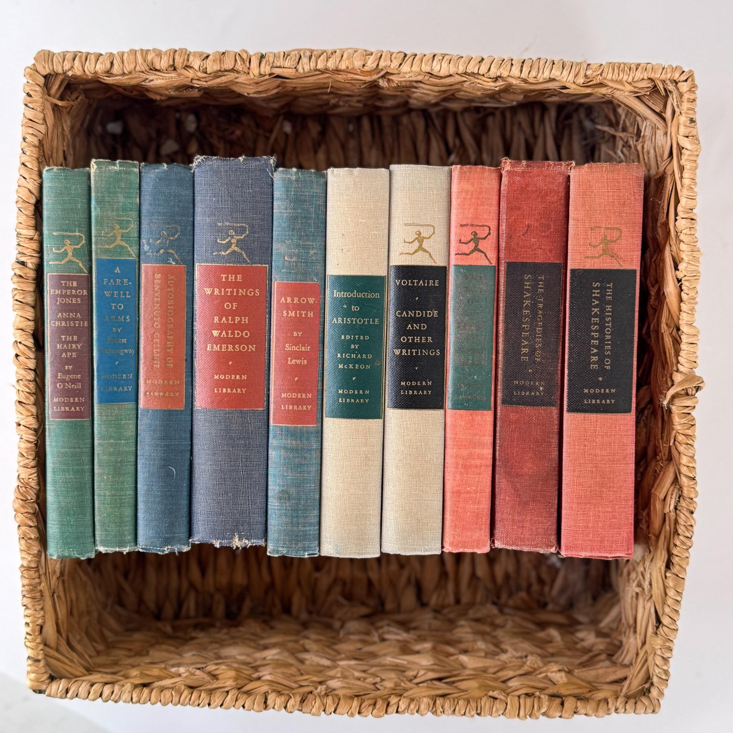Vintage Modern Library Classics in Red, Blue & Green for Shelf Styling and Literary Collectors