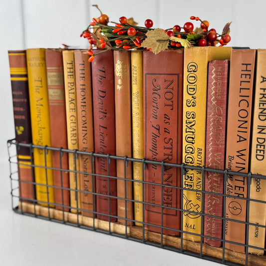 Vintage Copper Mustard Terra Cotta Orange Books for Retro 1970s Shelf Styling and Staging