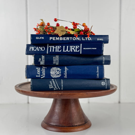 Vintage Indigo Navy Blue and White Retro Book Set for Shelf Styling