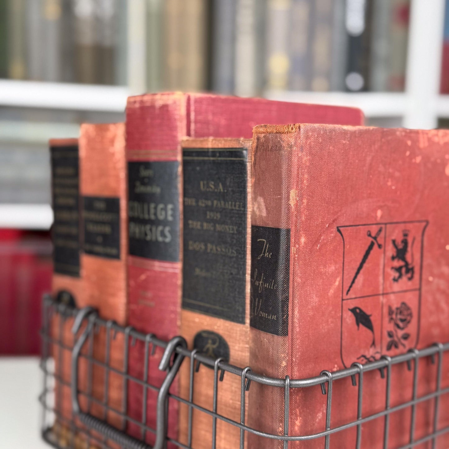 Rustic Red & Black Vintage Book Set for Shelf Styling