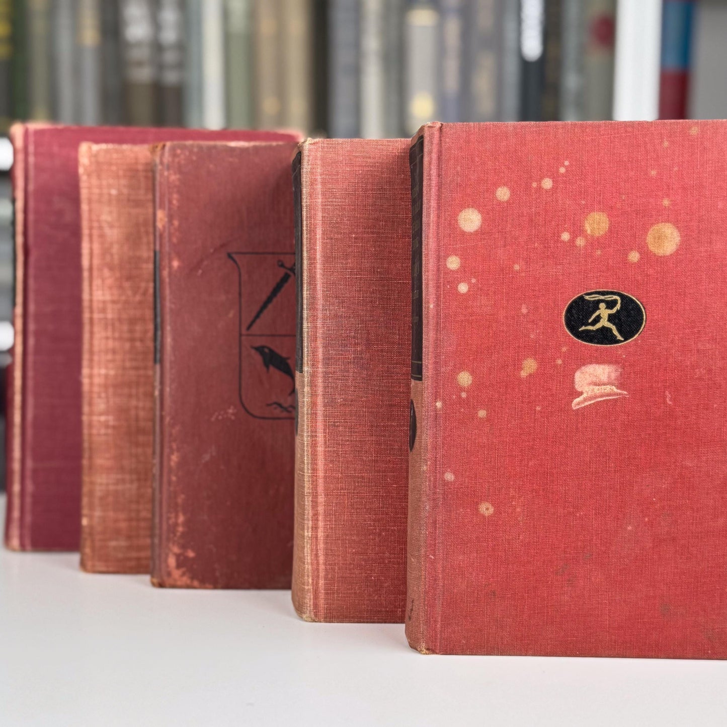Rustic Red & Black Vintage Book Set for Shelf Styling