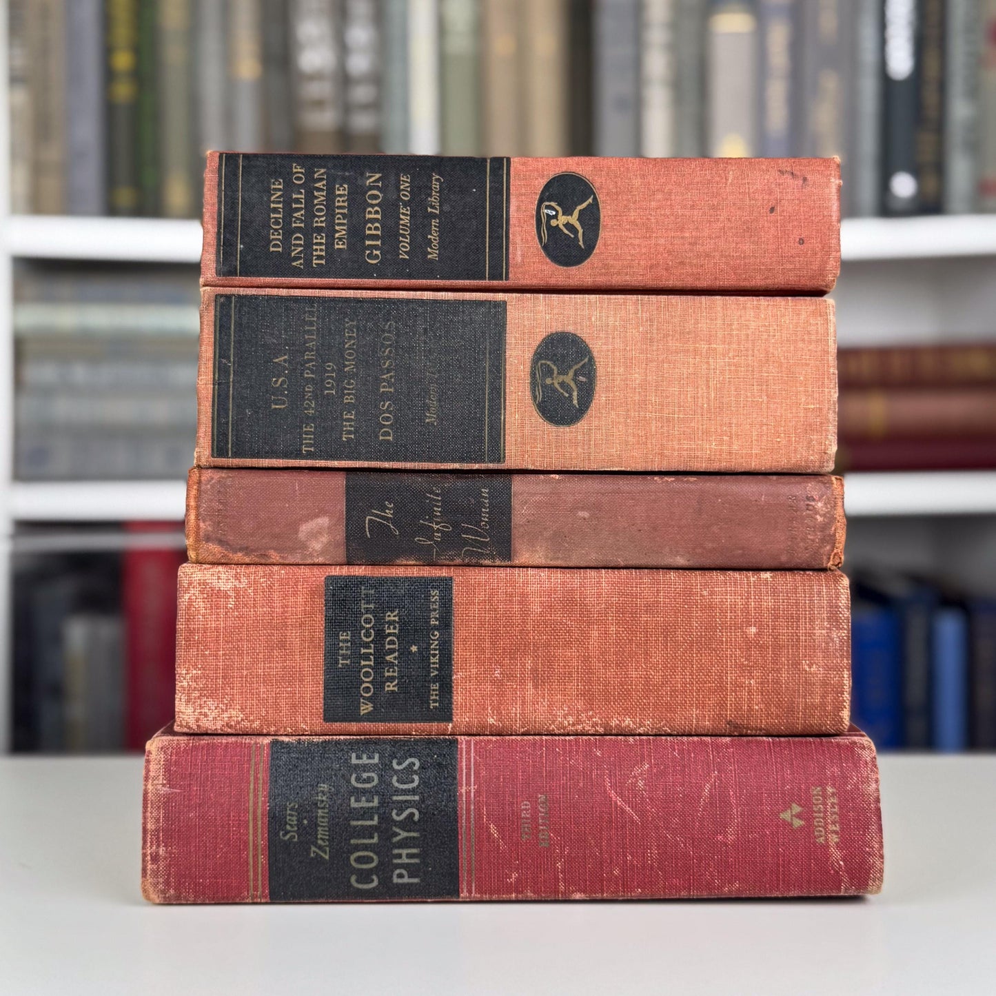 Rustic Red & Black Vintage Book Set for Shelf Styling