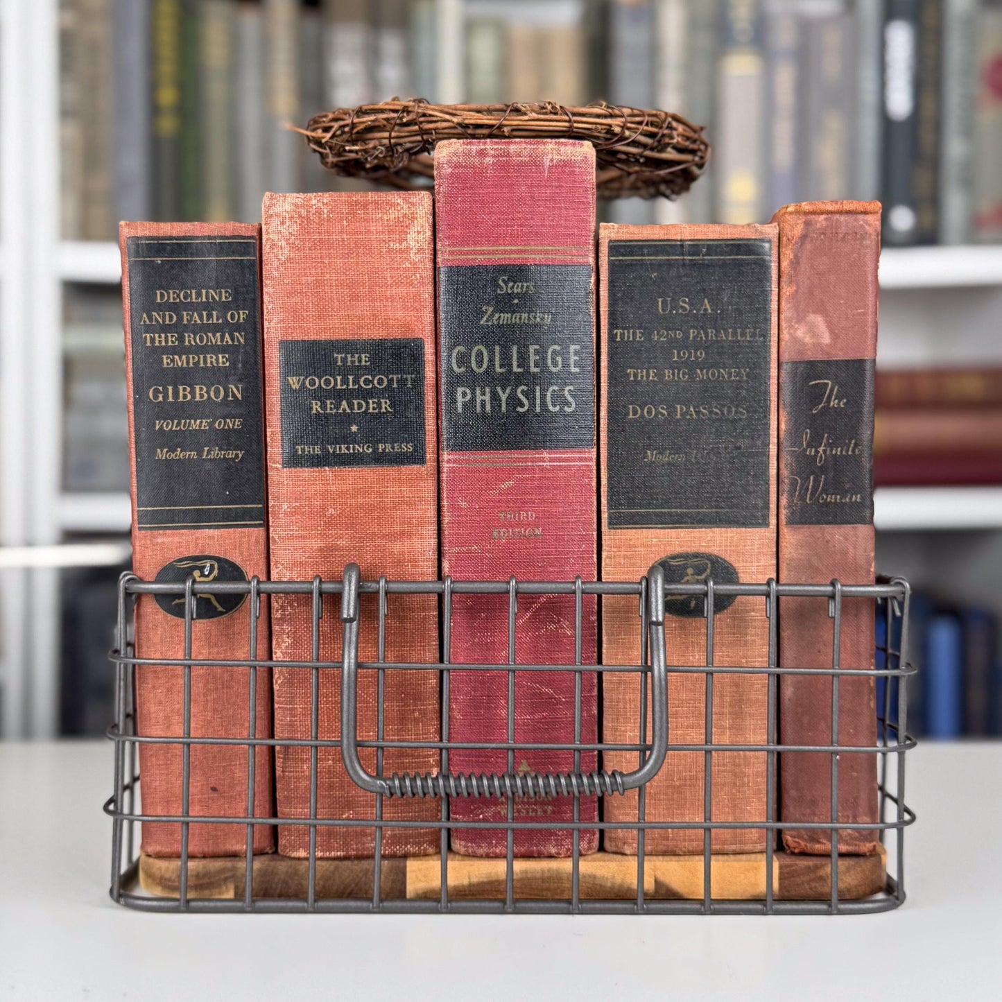Rustic Red & Black Vintage Book Set for Shelf Styling