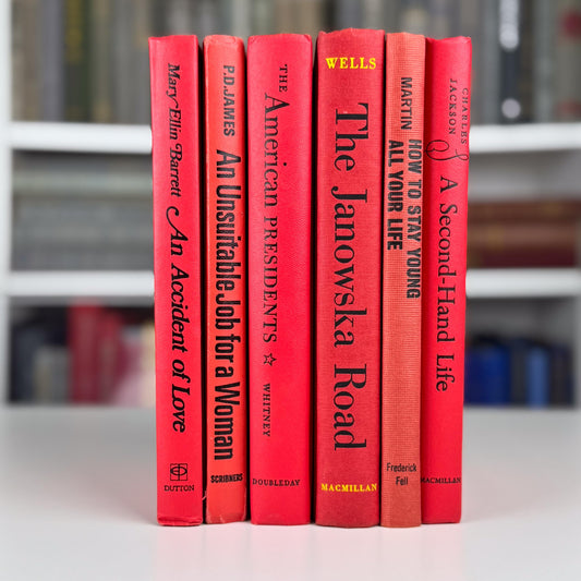 Retro Vibrant Red Vintage Book Set – Bold Shelf Styling with a Pop of Color