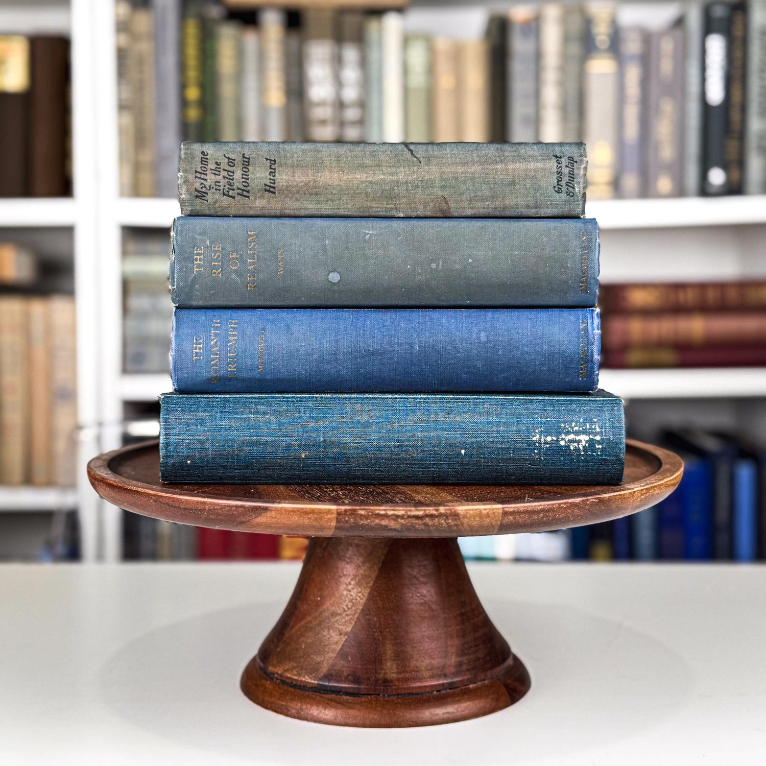 Dusty Blue & Slate Vintage Book Set – Subtle, Faded Elegance for Shelf Styling