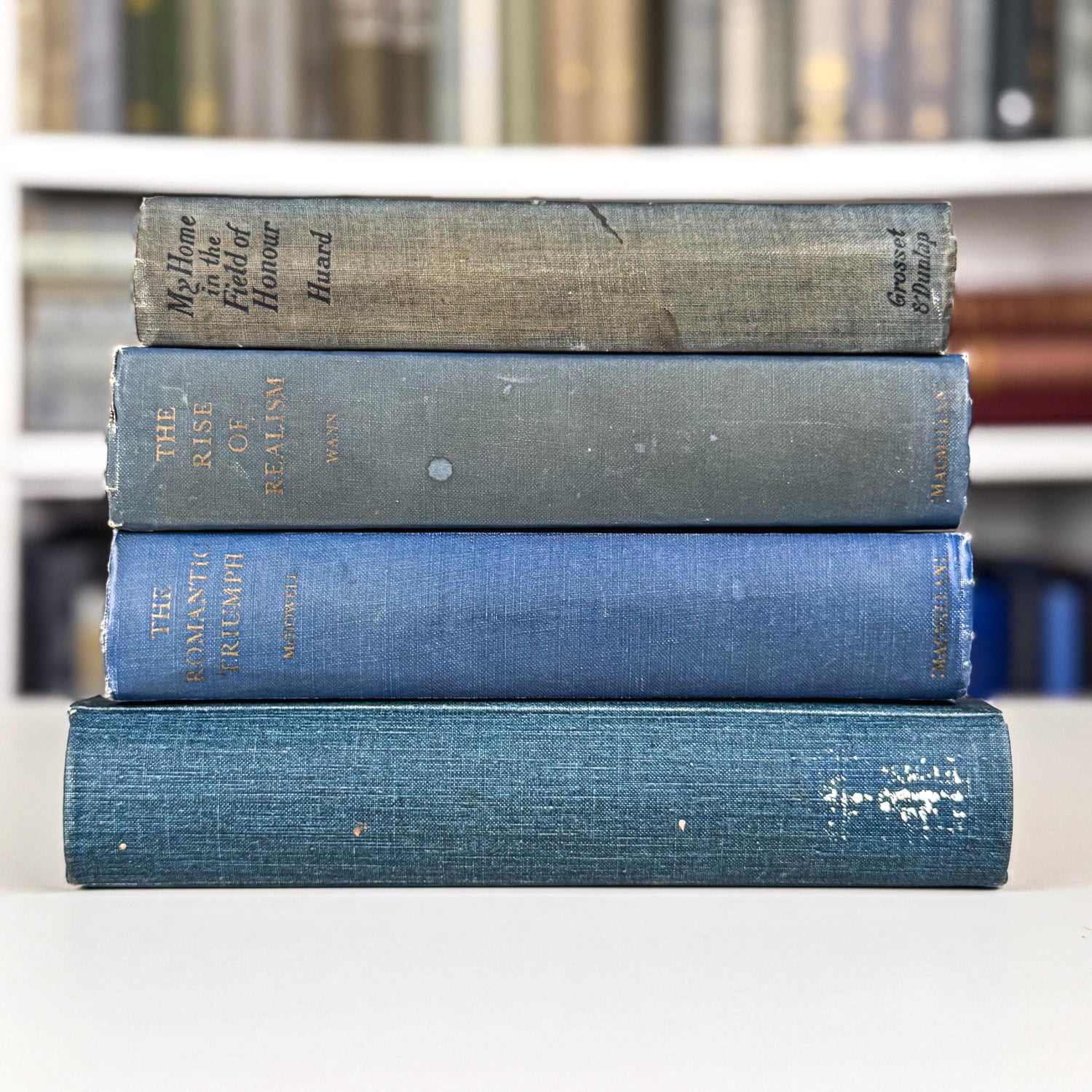 Dusty Blue & Slate Vintage Book Set – Subtle, Faded Elegance for Shelf Styling