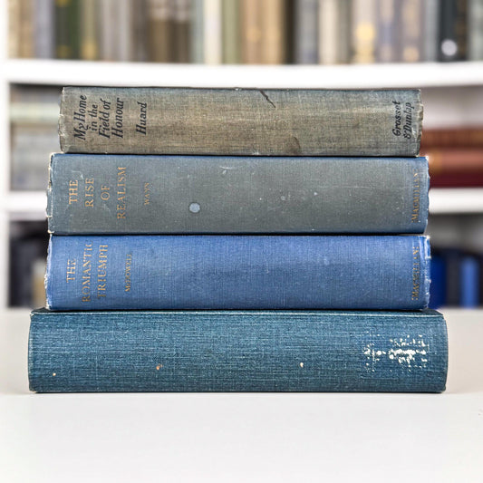 Dusty Blue & Slate Vintage Book Set – Subtle, Faded Elegance for Shelf Styling