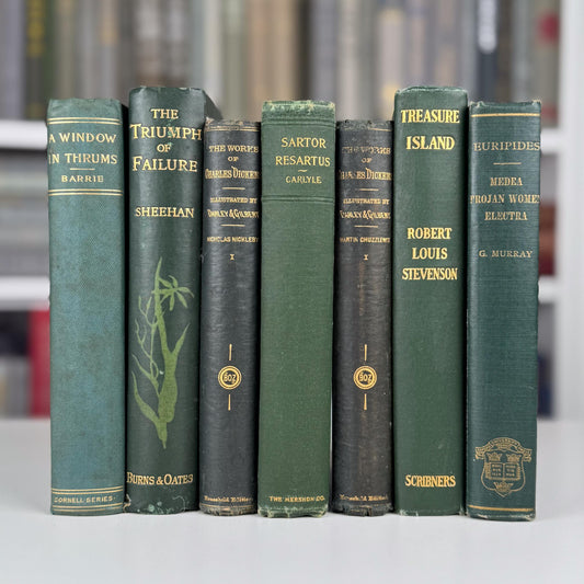 Forest Green & Gold Antique Book Set – Timeless Styling with Literary Heritage