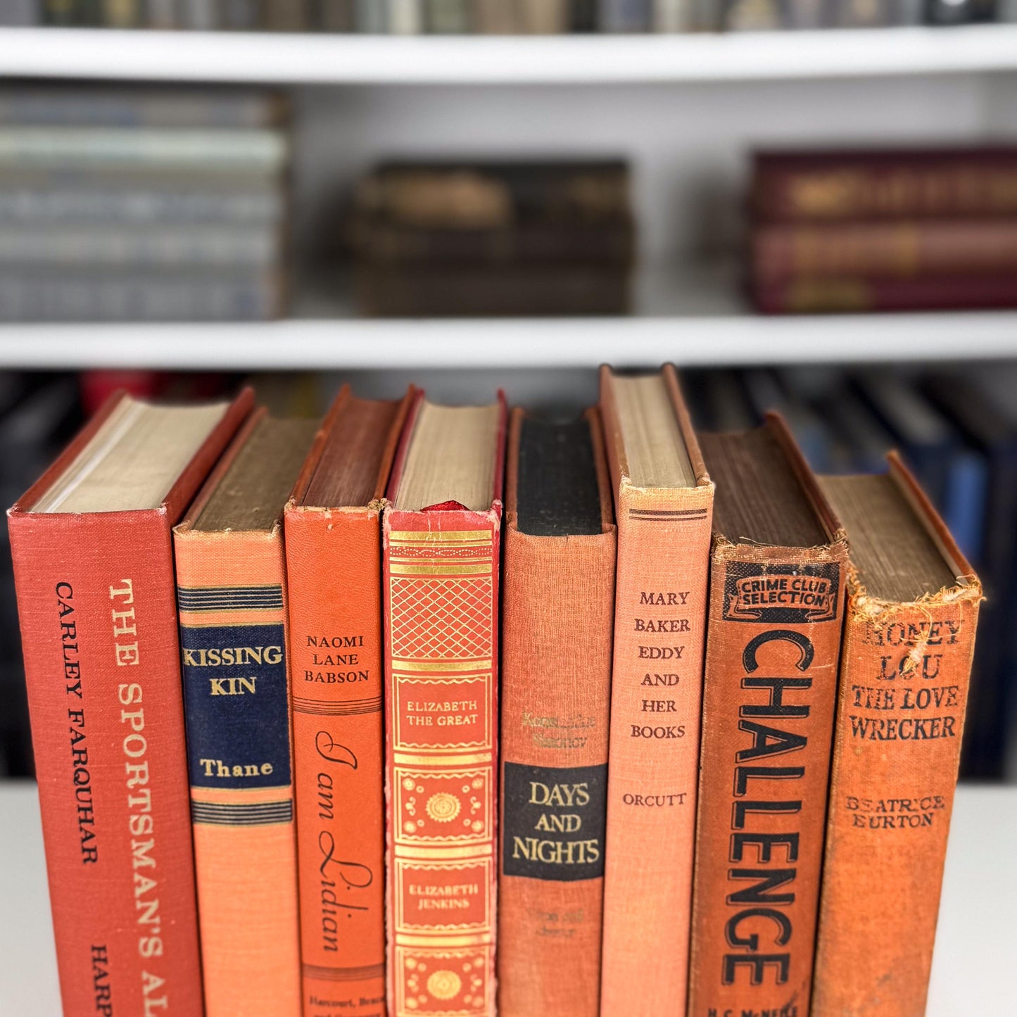 Burnt Orange & Rustic Red Vintage Book Set – Warm Shelf Styling for Cozy Interiors