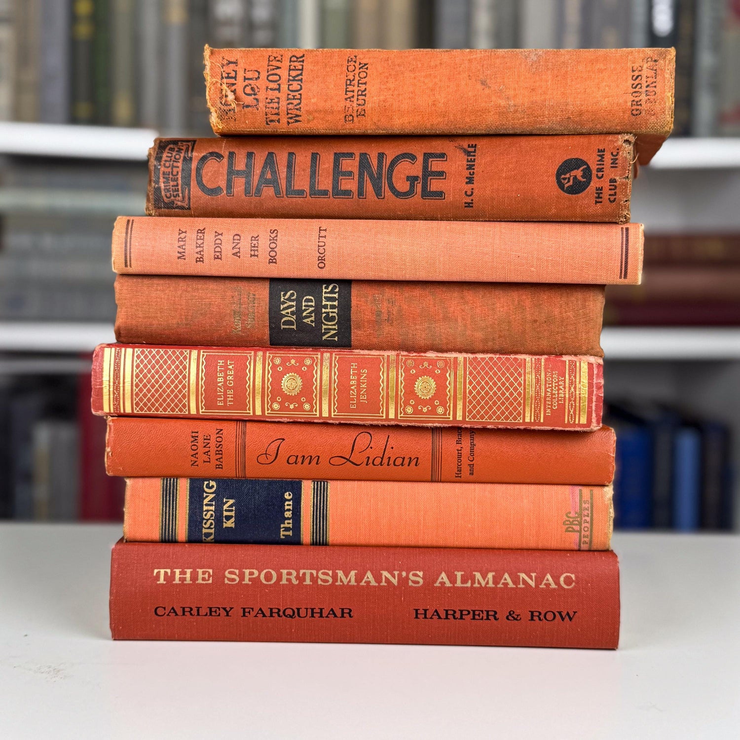Burnt Orange & Rustic Red Vintage Book Set – Warm Shelf Styling for Cozy Interiors
