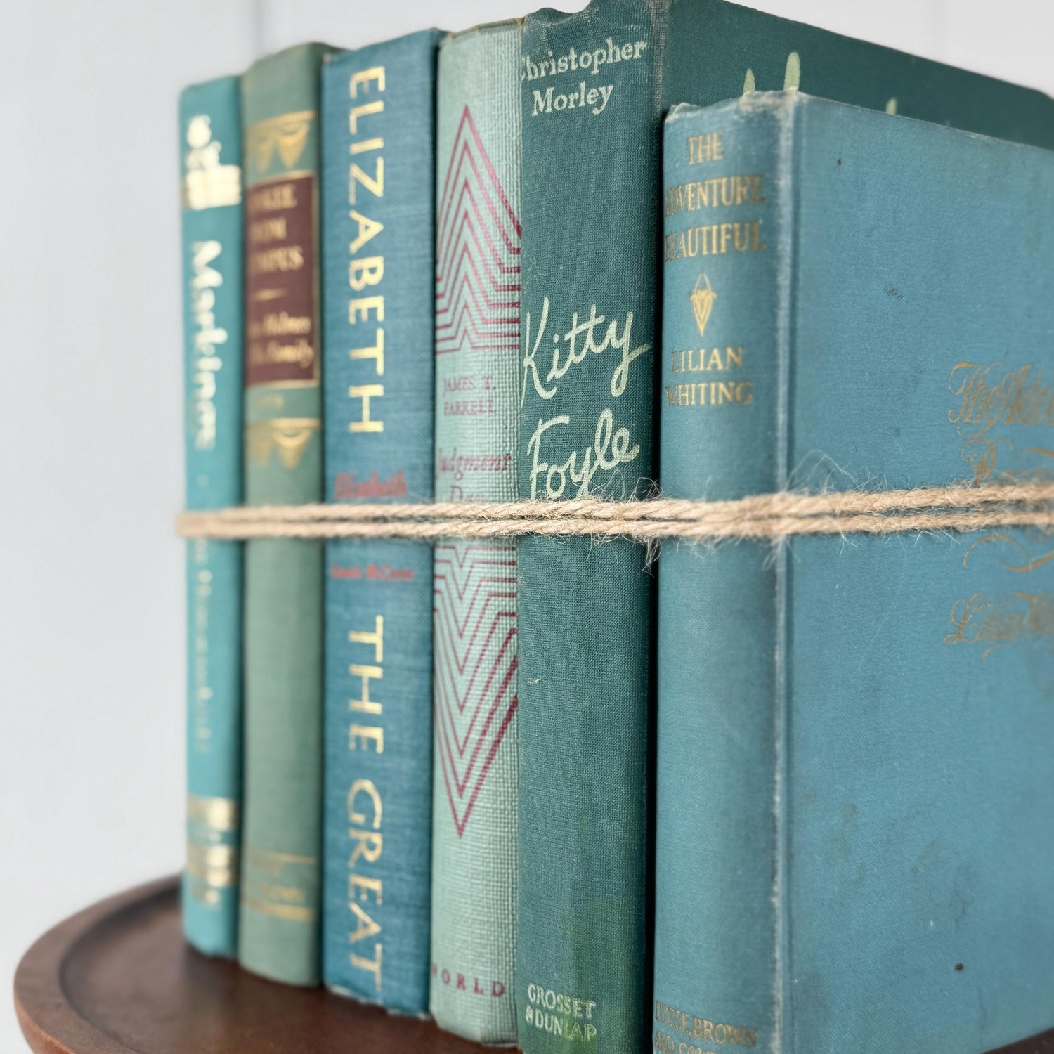 Teal And Aqua Vintage Book Stack for Shelf Styling and Decorating