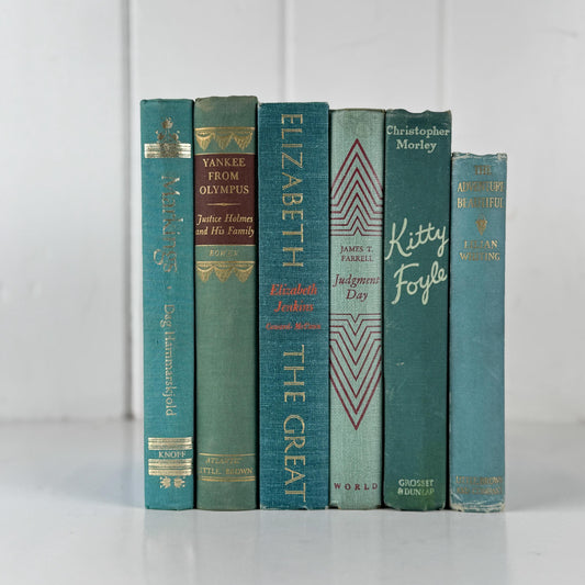 Teal And Aqua Vintage Book Stack for Shelf Styling and Decorating