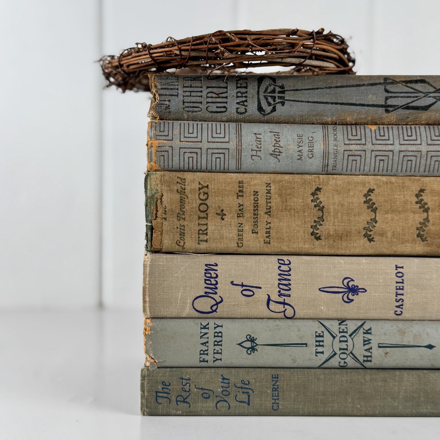 Vintage Blue Gray Book Bundle for Shelf Styling and Home Decor