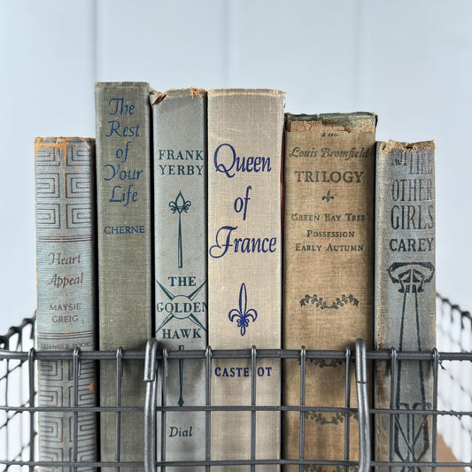 Vintage Blue Gray Book Bundle for Shelf Styling and Home Decor