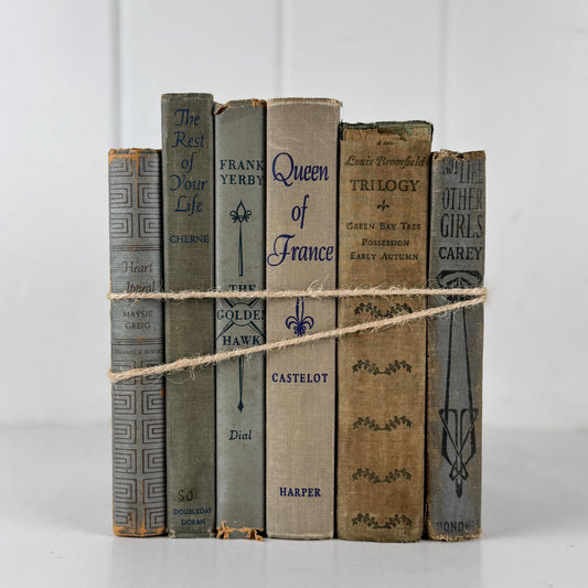Vintage Blue Gray Book Bundle for Shelf Styling and Home Decor