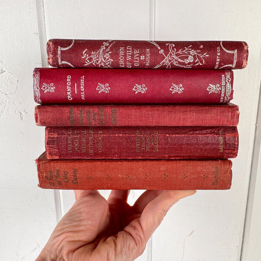 Antique Red Mini Book Bundle, English Literature and Poetry, Shabby Distressed Small Books