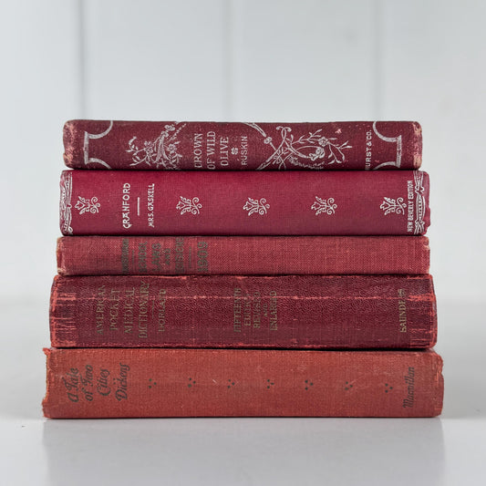 Antique Red Mini Book Bundle, English Literature and Poetry, Shabby Distressed Small Books