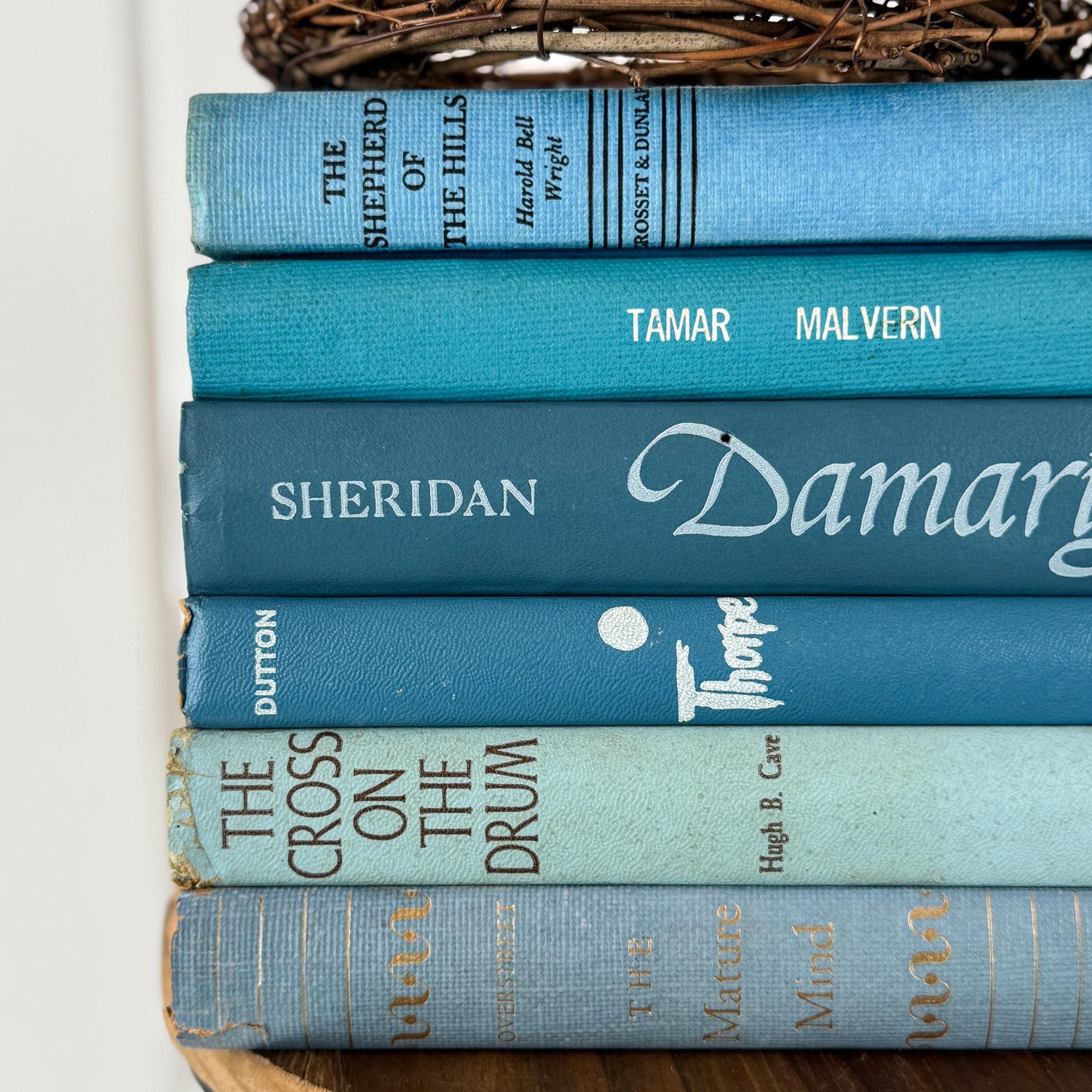 Teal And Aqua Vintage Book Stack for Shelf Styling and Decorating