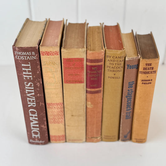 Vintage Fall Book Set in Warm Neutral Tones for Rustic Shelf Styling & Seasonal Decor