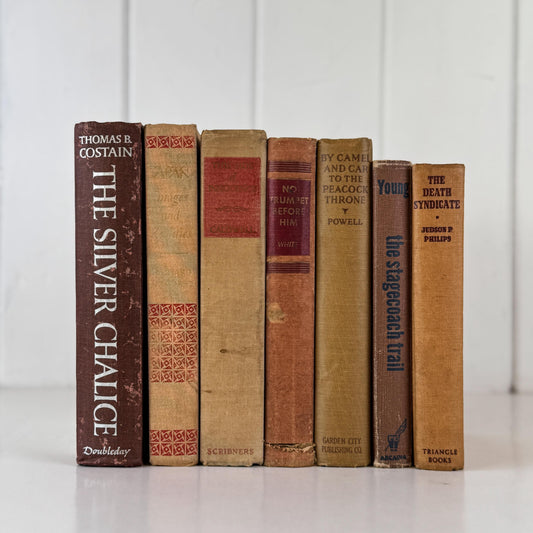 Vintage Fall Book Set in Warm Neutral Tones for Rustic Shelf Styling & Seasonal Decor