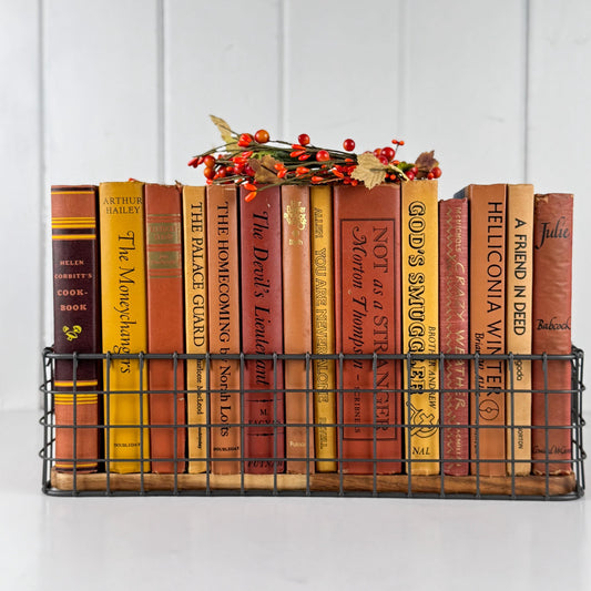 Vintage Copper Mustard Terra Cotta Orange Books for Retro 1970s Shelf Styling and Staging