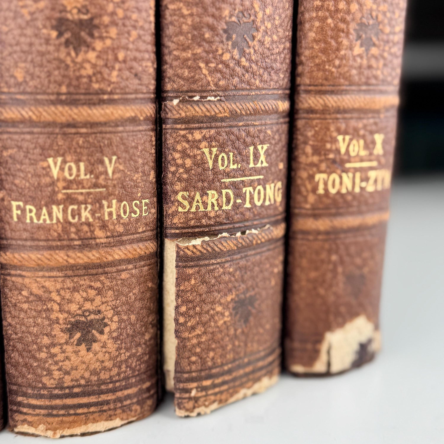 Antique Brown Encyclopedia Set for Vintage Shelf Styling and Home Library Decor