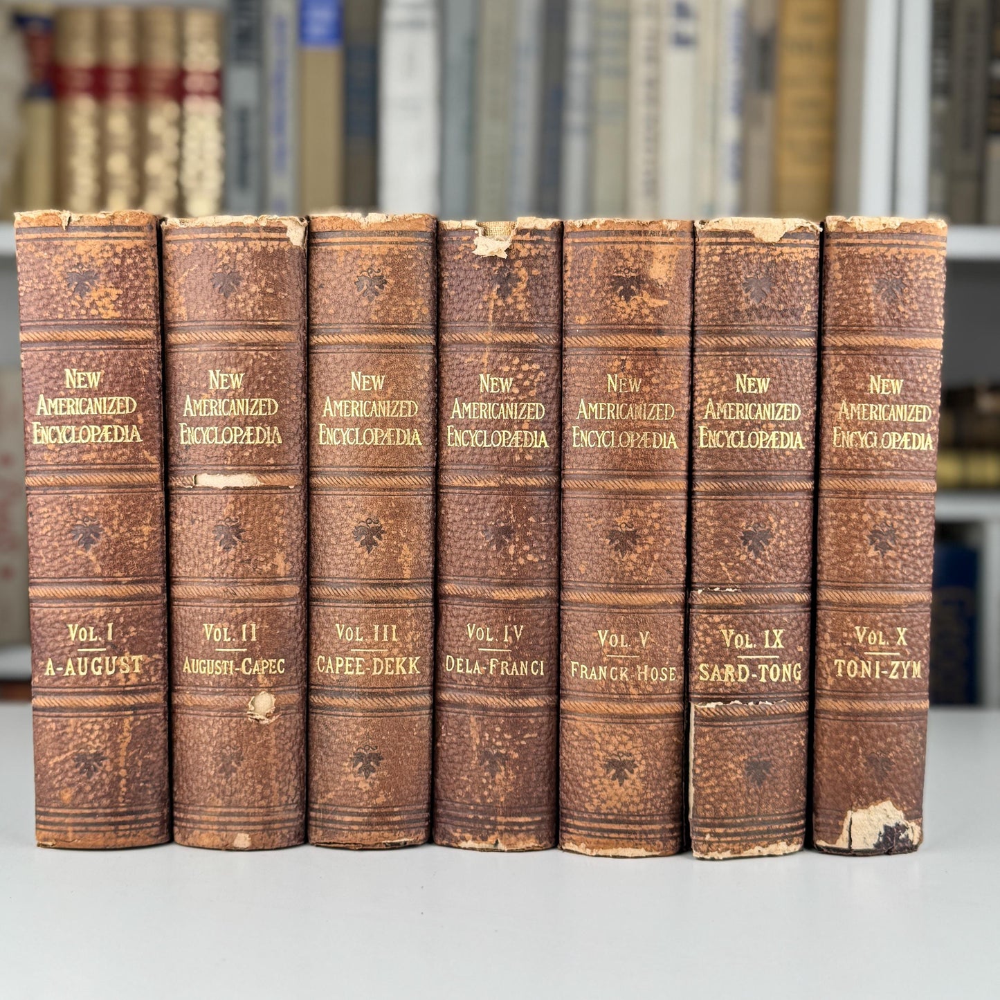 Antique Brown Encyclopedia Set for Vintage Shelf Styling and Home Library Decor