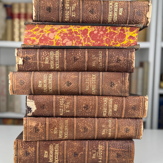 Antique Brown Encyclopedia Set for Vintage Shelf Styling and Home Library Decor