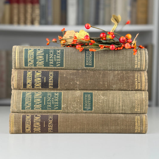 Vintage Tan Decorative School Books for Bookshelf Decor, Mid Century Modern