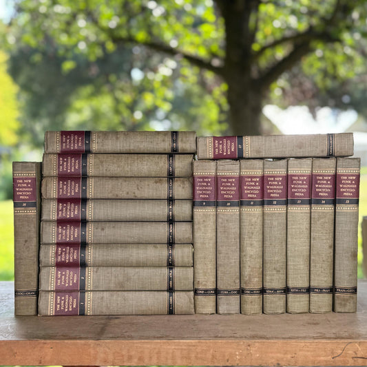 Vintage Tan Mid Century Books, Funk and Wagnall's New Standard Encyclopedia