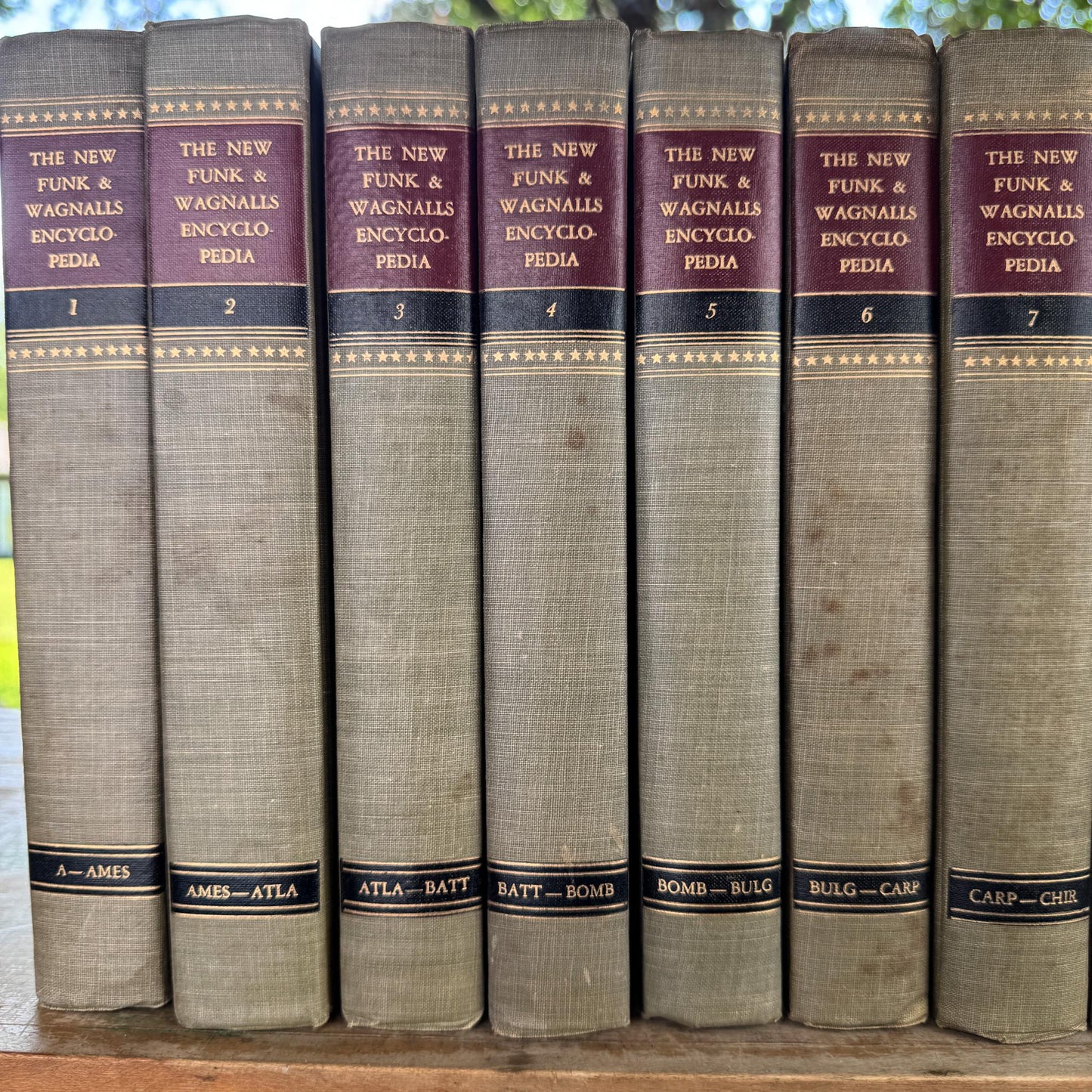 Vintage Tan Mid Century Books, Funk and Wagnall's New Standard Encyclopedia