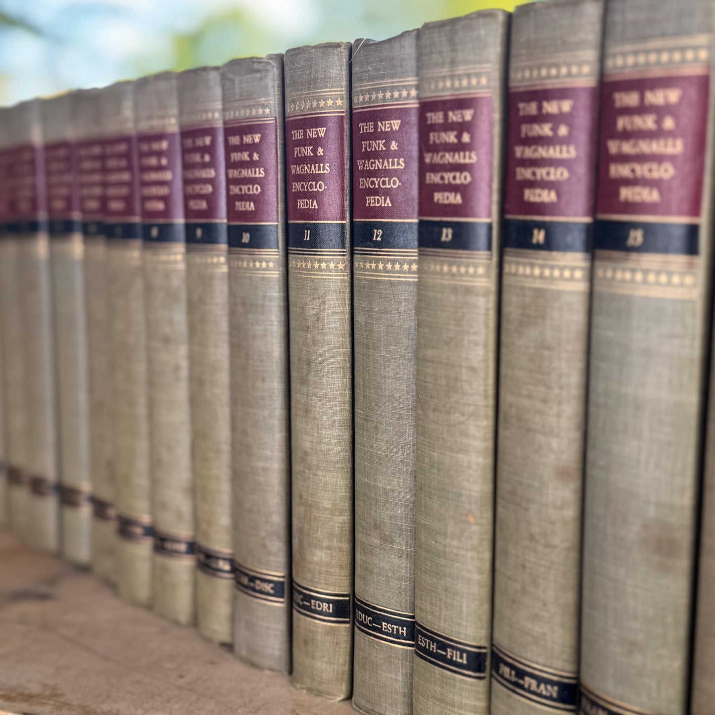 Vintage Tan Mid Century Books, Funk and Wagnall's New Standard Encyclopedia