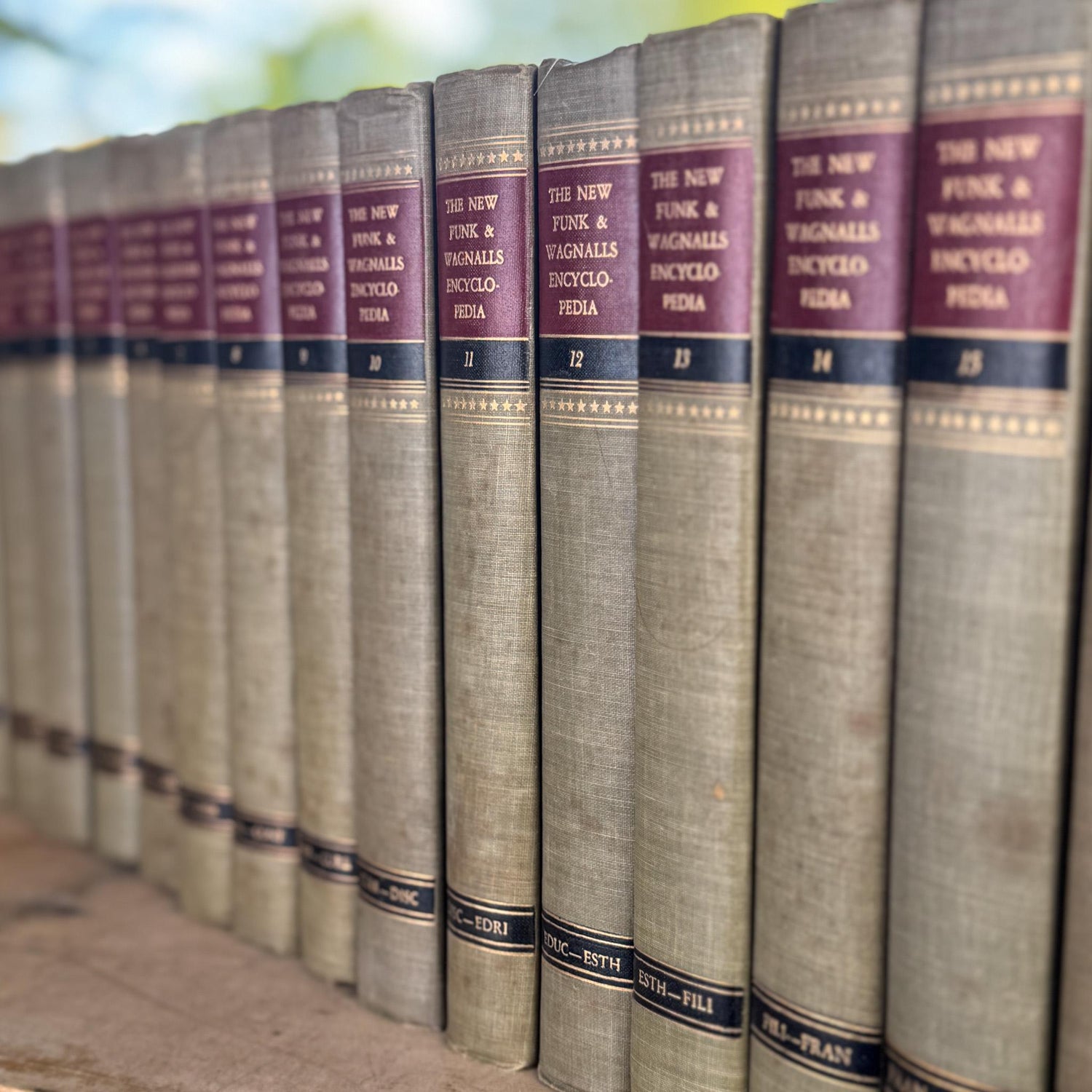 Vintage Tan Mid Century Books, Funk and Wagnall's New Standard Encyclopedia