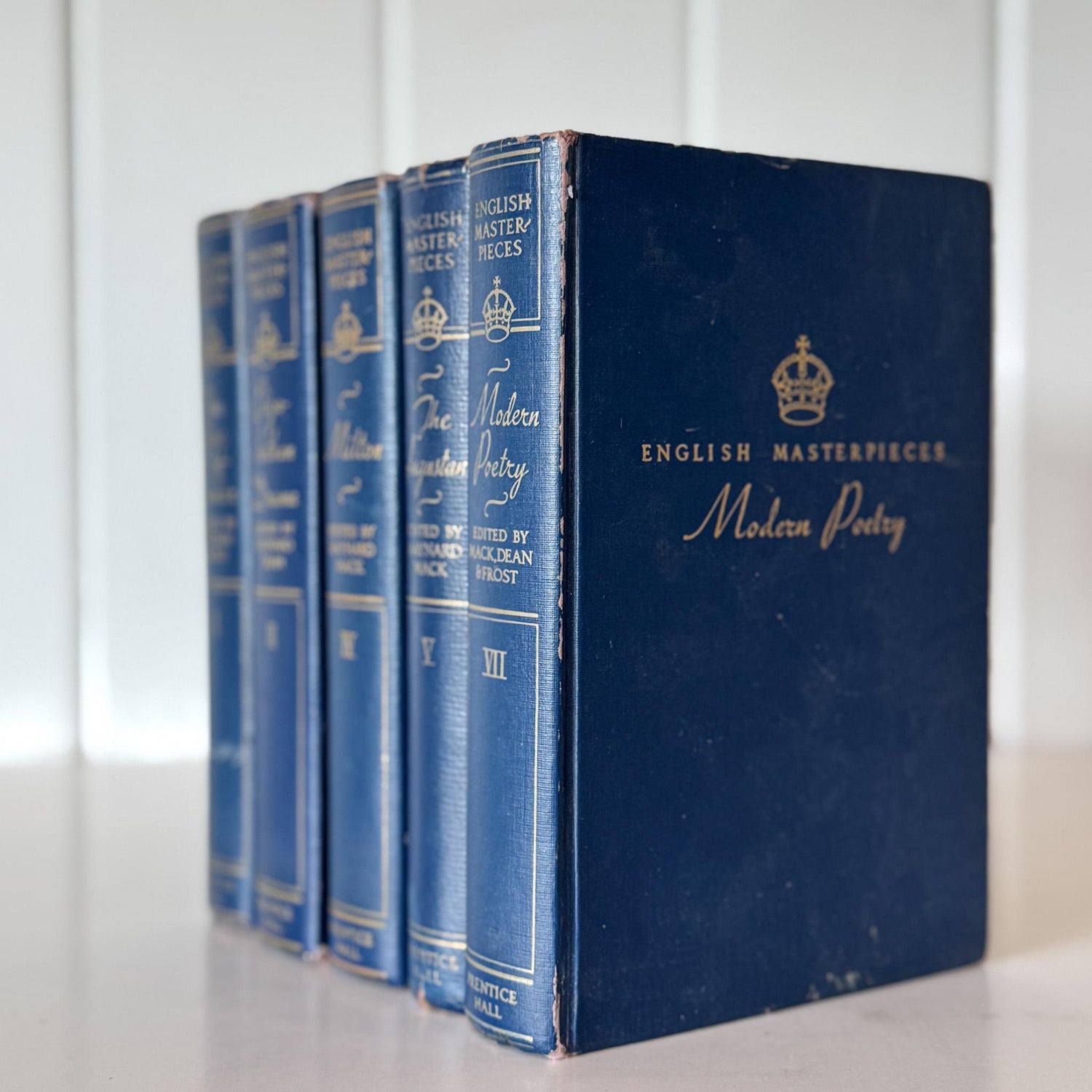 English Masterpieces Dark Blue Book Set, Navy Blue & Gold Vintage Books