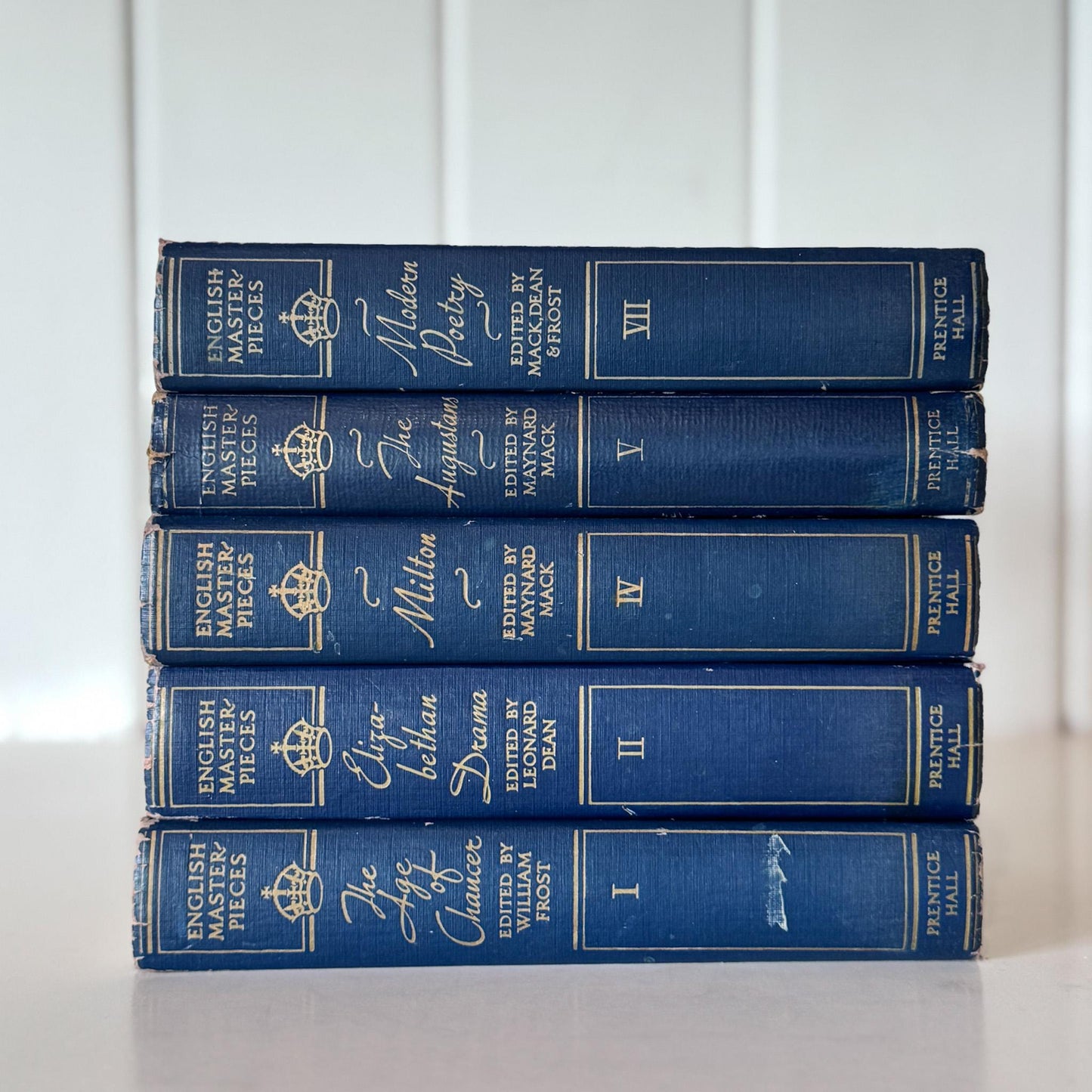 English Masterpieces Dark Blue Book Set, Navy Blue & Gold Vintage Books