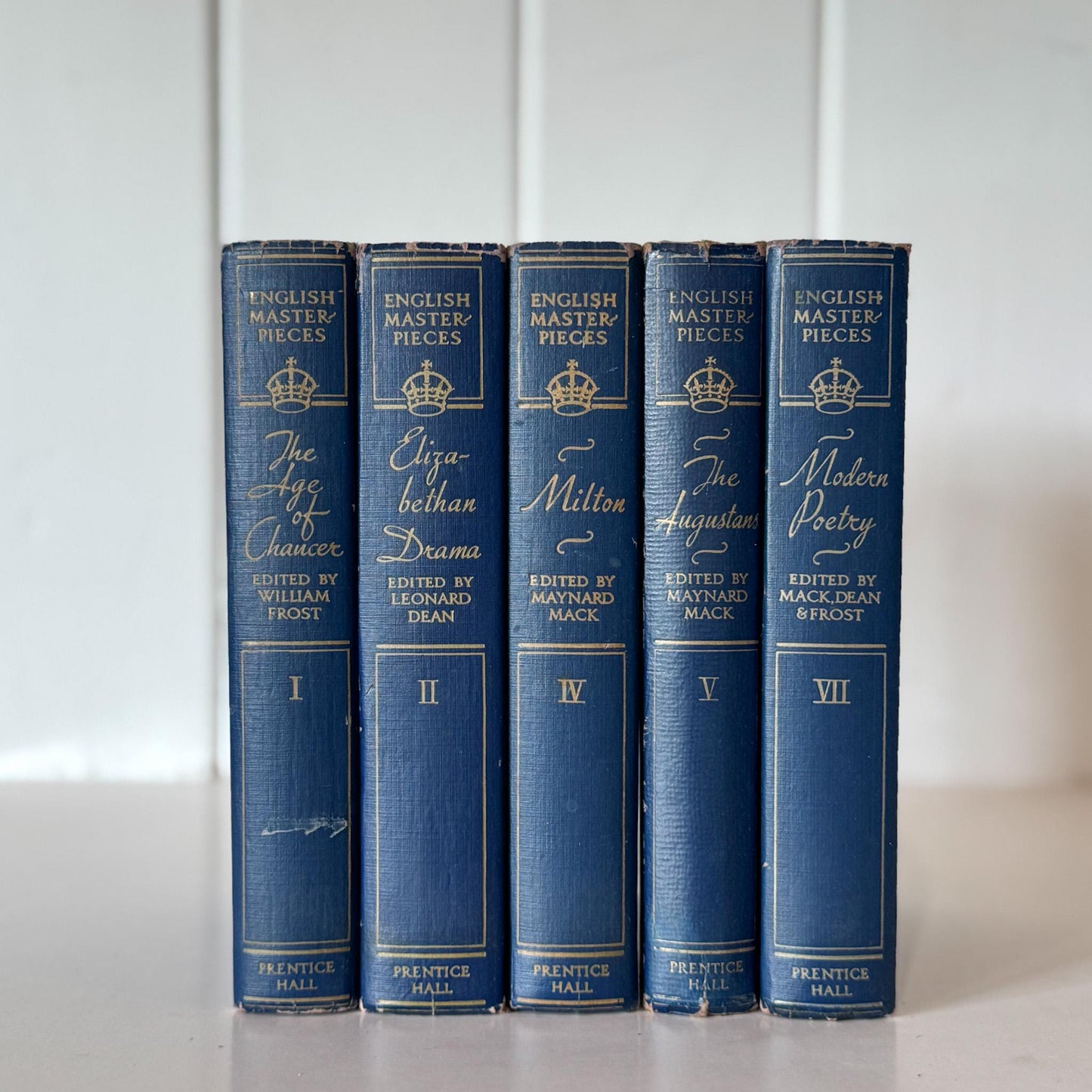 English Masterpieces Dark Blue Book Set, Navy Blue & Gold Vintage Books