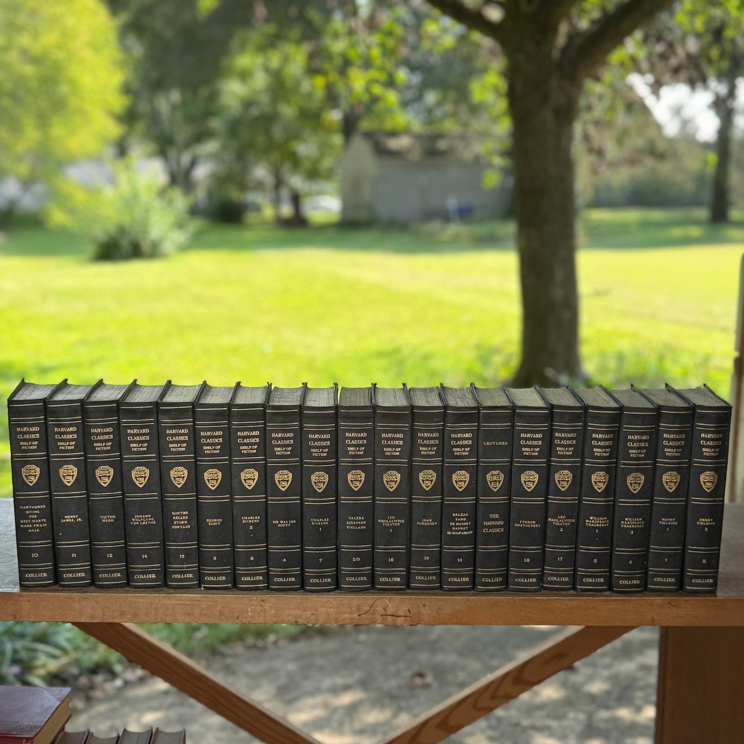 The Harvard Classics Shelf of Fiction, 1917 Partial Set, Bookshelf Decor, Green Vintage Decorative Books For Home Decor